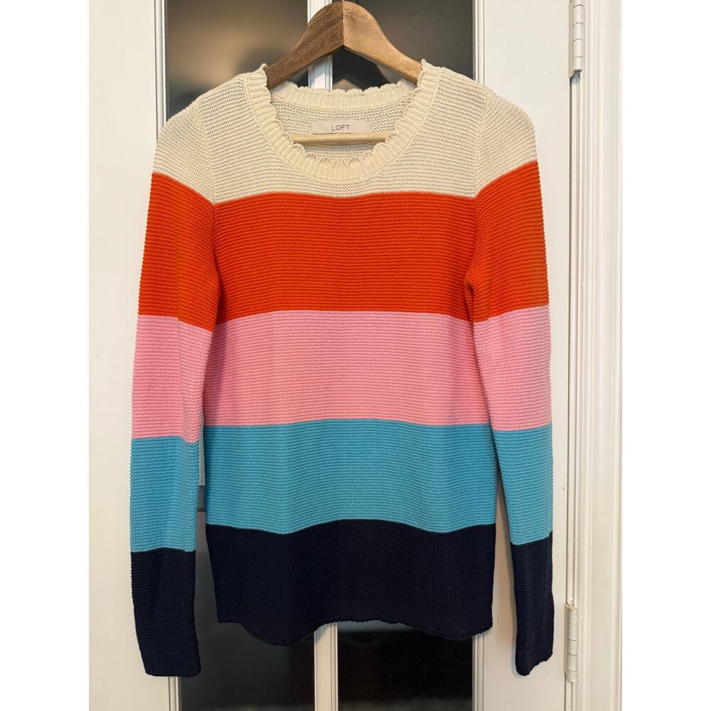 Loft rainbow Striped Knit Sweater Pullover Womens Size XSmall cotton blend